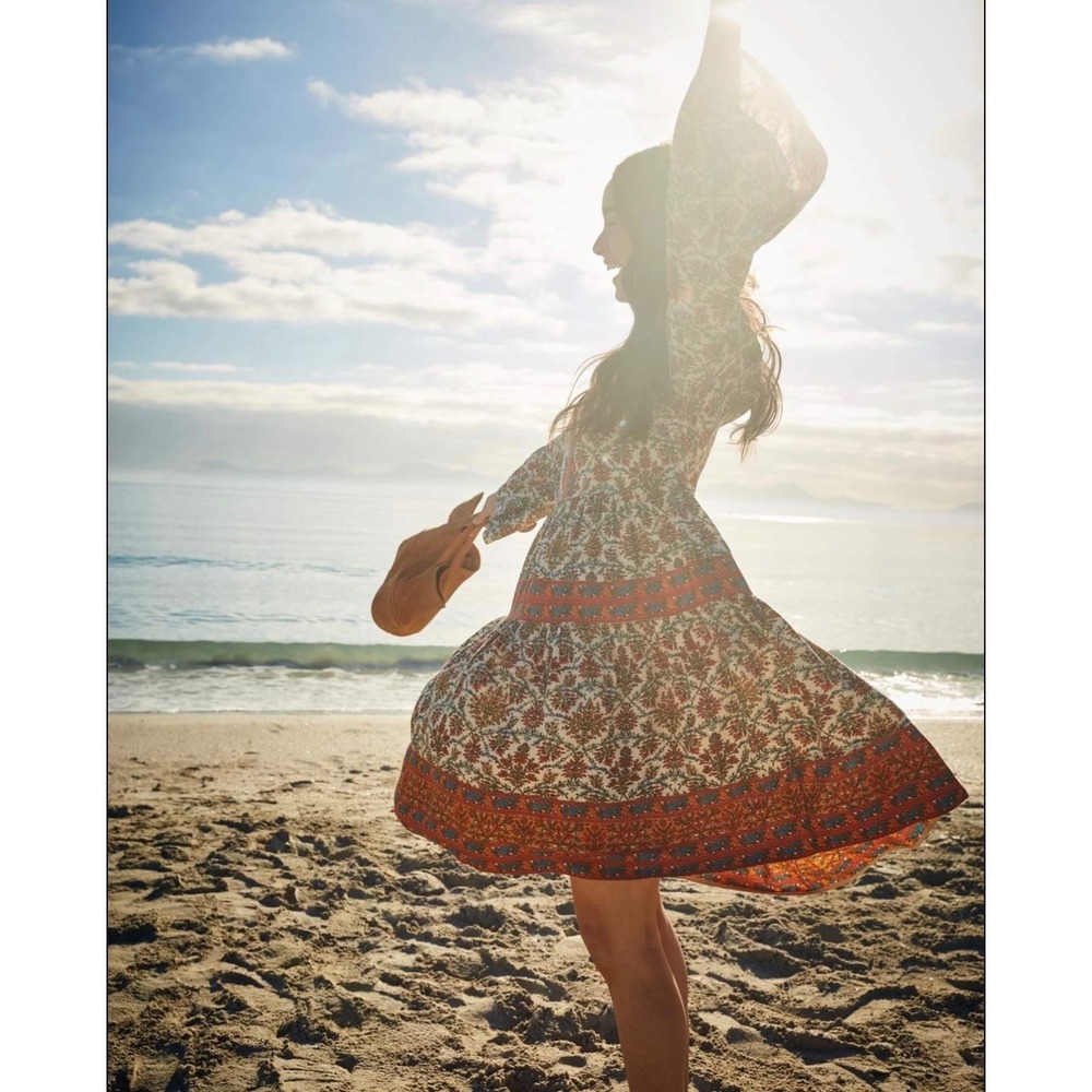 FatFace Lila Boheme Trapeze Dress Orange Floral Paisley Boho Mini UK 16 US 12